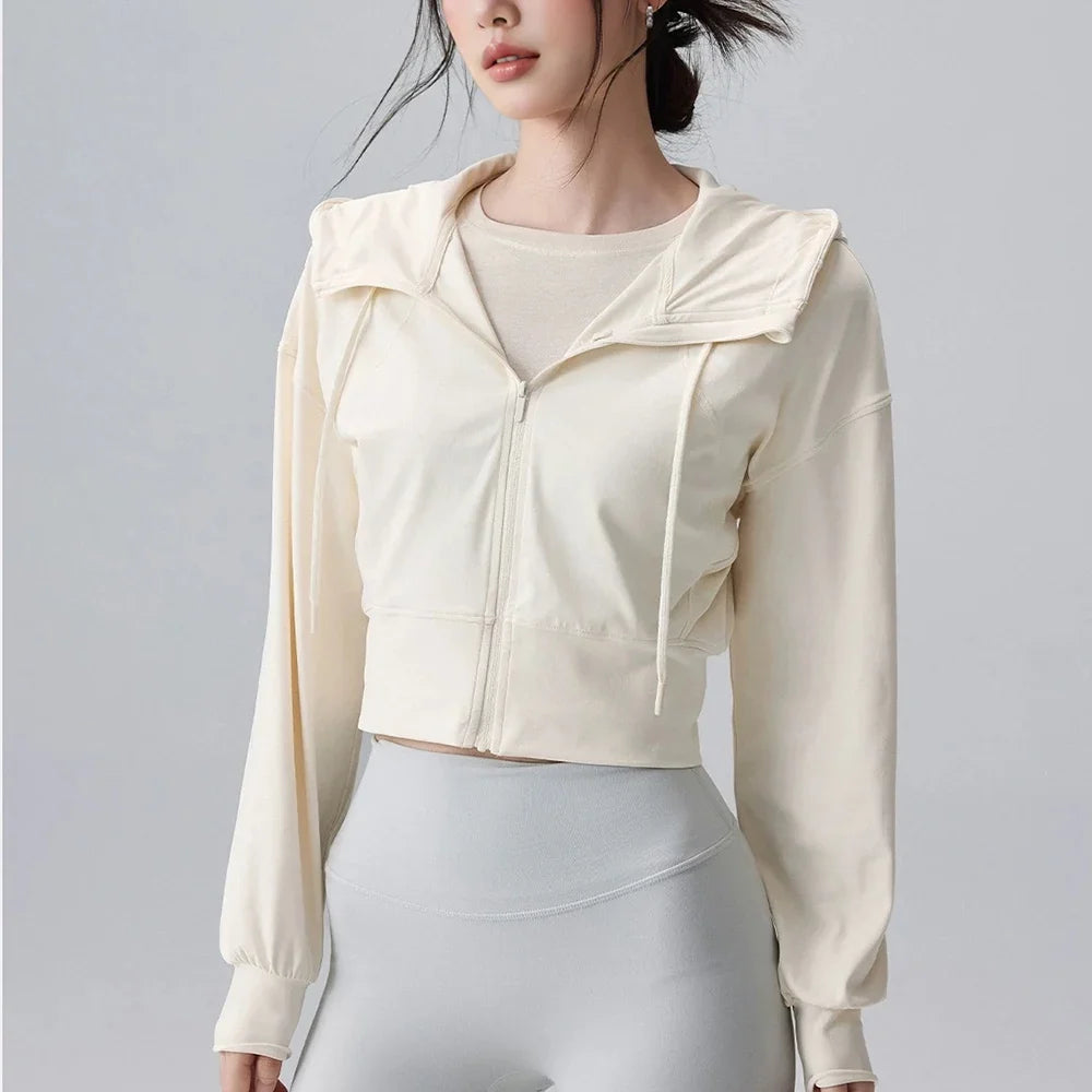 Women's Hooded Running Jacket Cycling Coat Yoga Jogging Shirt Tights Outdoor Sports Gym Clothing Running Wear Sportswear LadyShow.Store