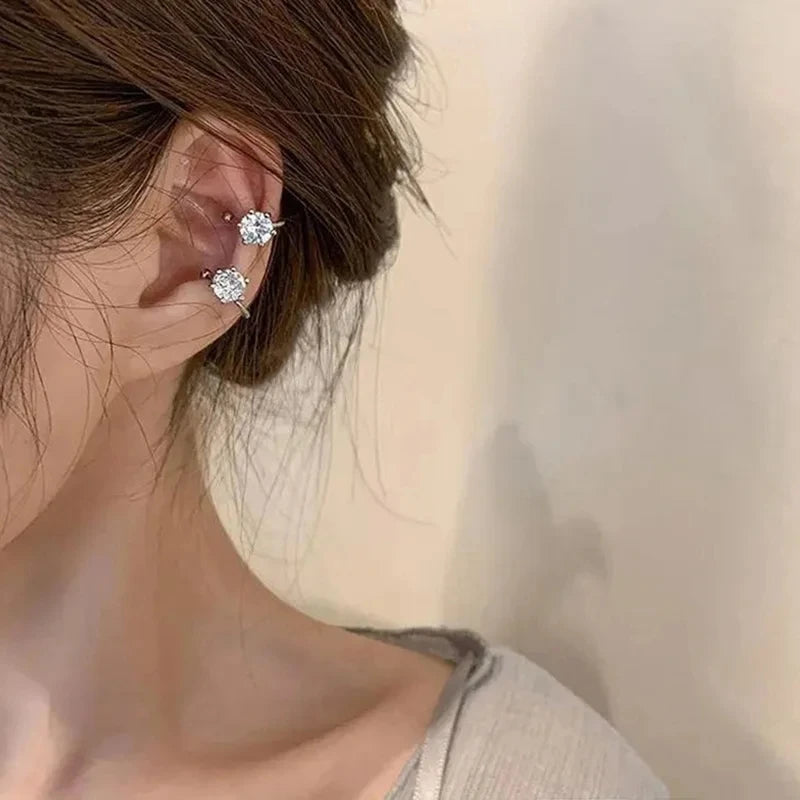 2Pc New Shiny Zircon Clip Earrings Adjustable Non Piercing Ear Clips for Women Daily Wear Party Banquet Jewelry Gift New Fashion Pi-Mart