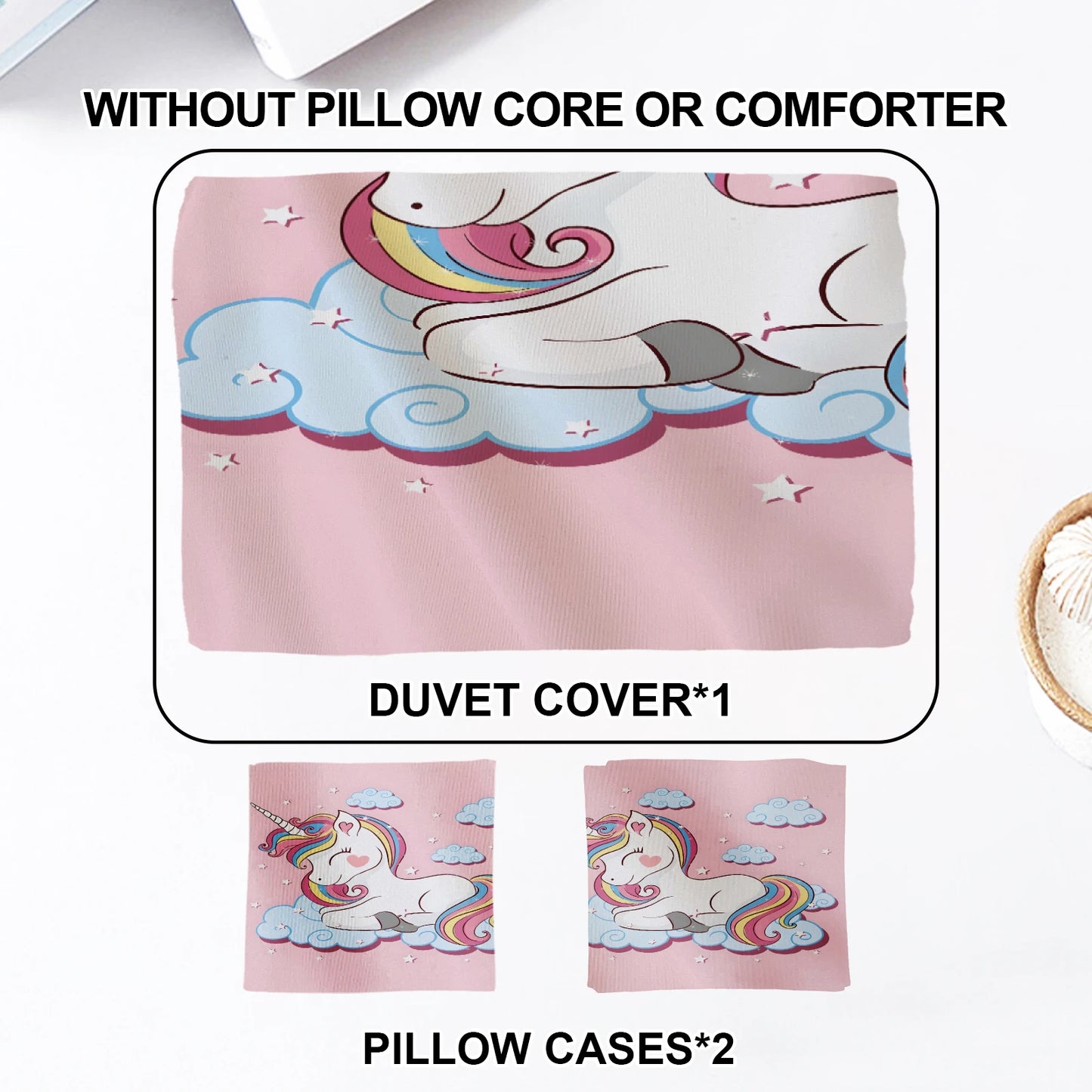 Cute Rainbow Unicorn Duvet Cover Set Pink Cloud Star Bedding For Kids Girls Bedroom Twin Queen King Size With 2 Pillowcases Pi-Mart