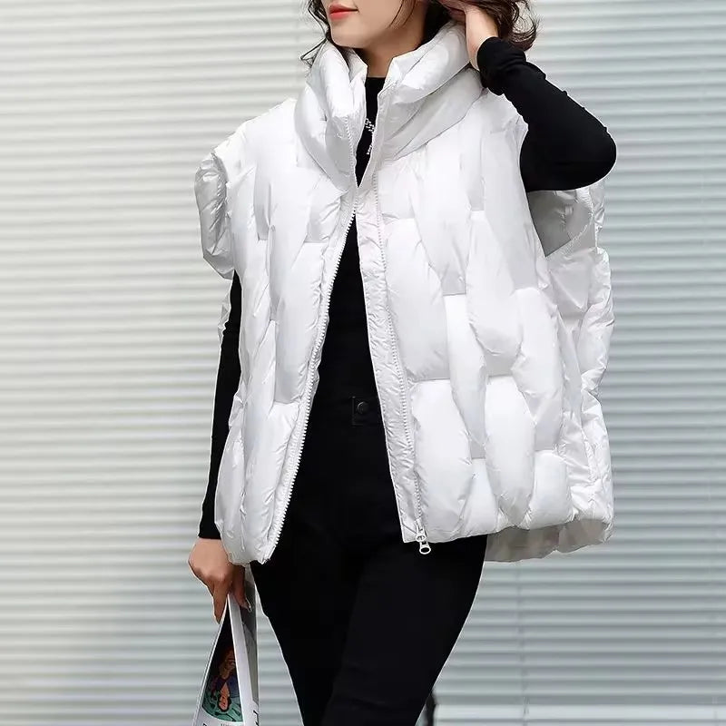 Women Thick Cotton Vest Women Square Weave High Collar Warm Waistcoat Casual  Warm Puffer Bubble Sleeveless Jacket LadyShow.Store