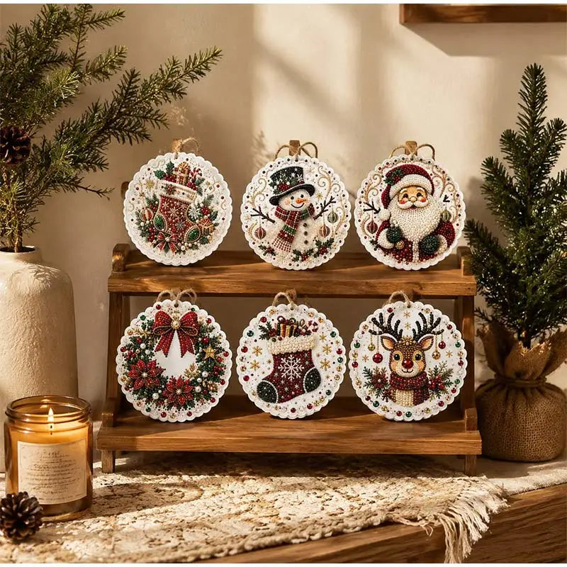 Christmas Diamond Painting Kit DIy Christmas Wooden Ornaments Xmas Snowman Reindeer Hanging Decor Relaxing Project Holiday Gifts Pi-Mart