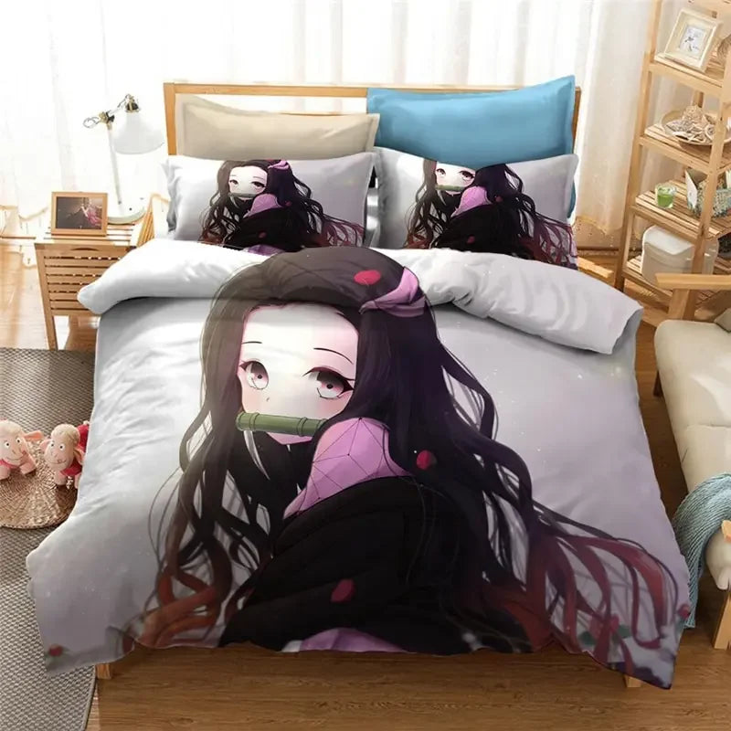Anime Demon Slayer Duvet Cover Pillowcase 3D Printed Bedding Set Double Twin Full Queen King Adult Kids Bedclothes Quilt Cover Pi-Mart