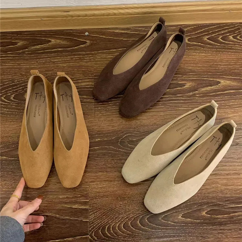 Bailamos Women's Square Toe Vintage Flats Soft Loafers Comfortable Leather Ballet Shoes for Female Dress Shoes Mujer LadyShow.Store