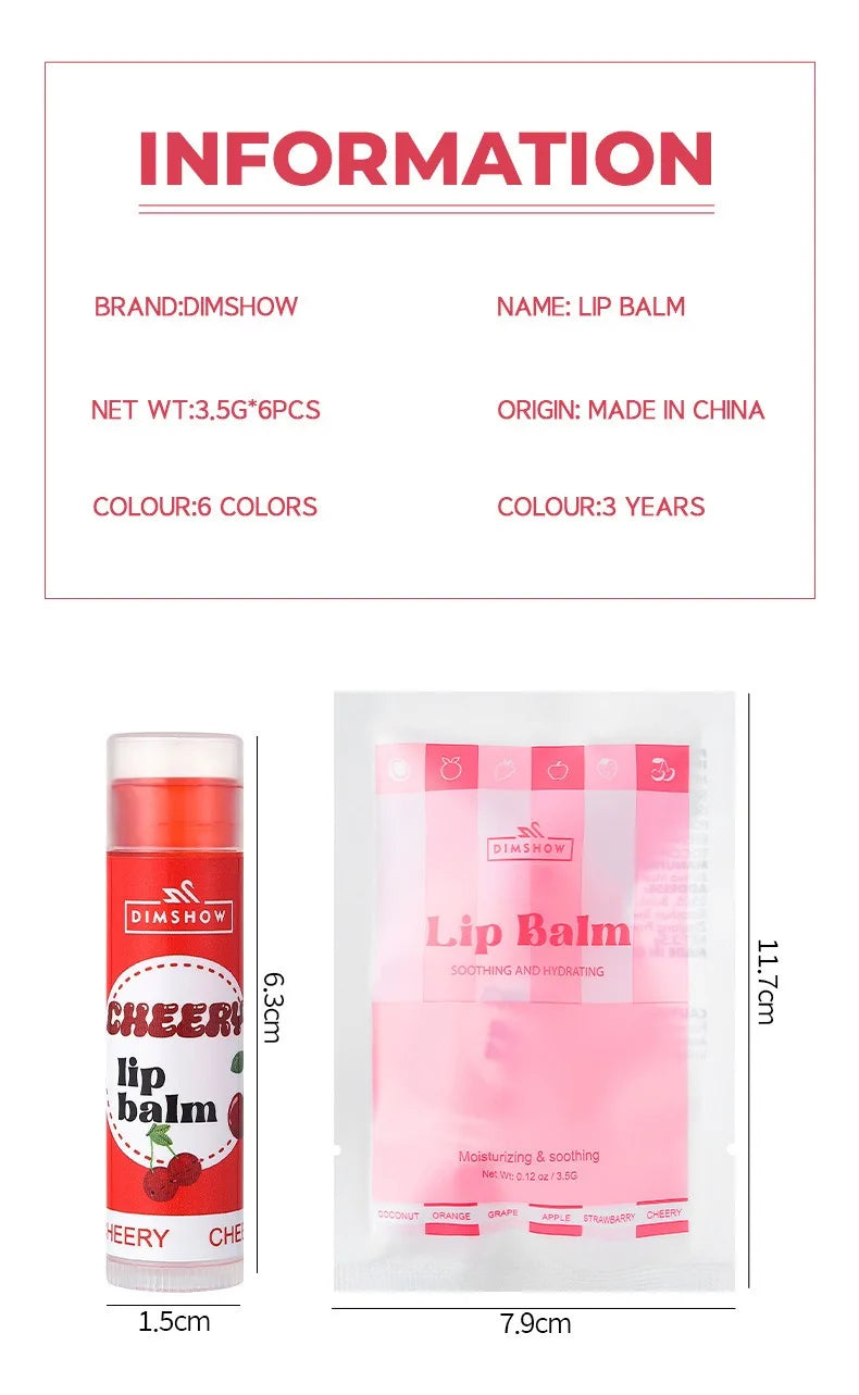 6 Kinds of Fruity Lip Balm Moisturizing Hydrating Long Lasting Lip Lotion Lightening Lip Lines Lips Mask Care Lips Lipstick Balm Pi-Mart