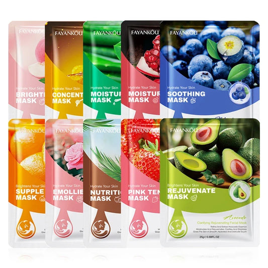 10pcs Fruits Facial Masks For Face Skincare Moisturizing Brightening Hydrating Firming Face Mask Beauty Face Skin Care Products Tri Light Beauty