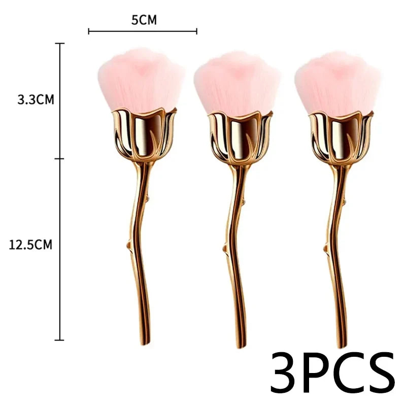 Flower Nail Brush for Manicure Gold Rose Shape Nail Art Brushes Round Small UV Gel Polish Powder Cleaning Tools Nail Accesories Tri Light Beauty