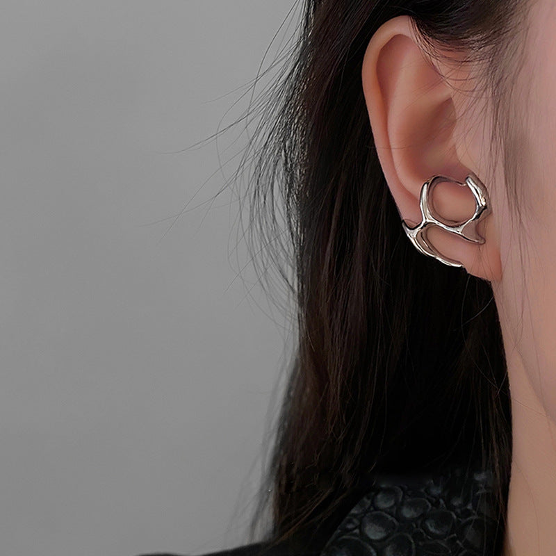 Y2K Irregular Liquid Earrings for Women Silver Color Hip-Hop Punk Fashion Geometric Earring Clip Girl 2024 Trendy Party Jewelry Pi-Mart