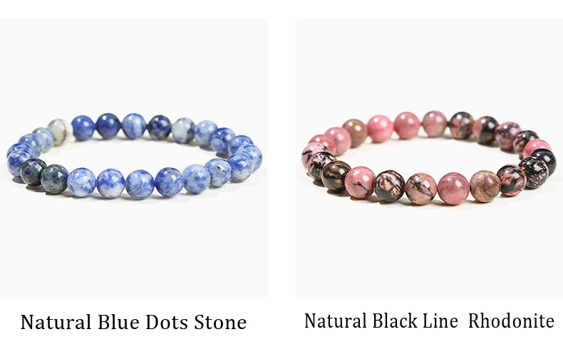 JD Natural Stone Beads Bracelet Amethyst Tiger Eye Crystal Quartz Agate Gem Beads Bangles Women Men Reiki Healling Jewelry Gift Pi-Mart