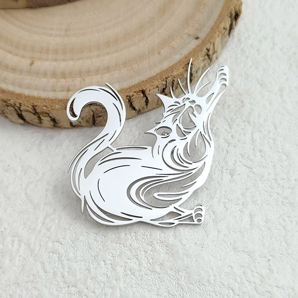 Original and innovative fun cat hollow stainless steel gold-plated 18K brooch, suit lapel pin, waterproof formal fittings Pi-Mart