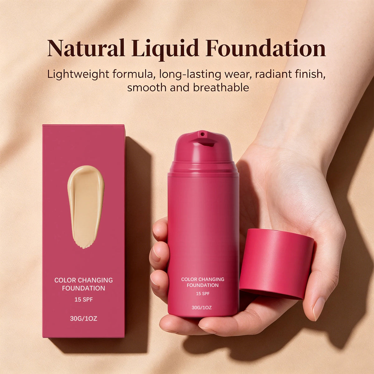 Color Changing Foundation Natural Color Spf15 Sun Protection Makeup Full Coverage Even Skin Tone Lightweight Moisturizing Makeup Pi-Mart
