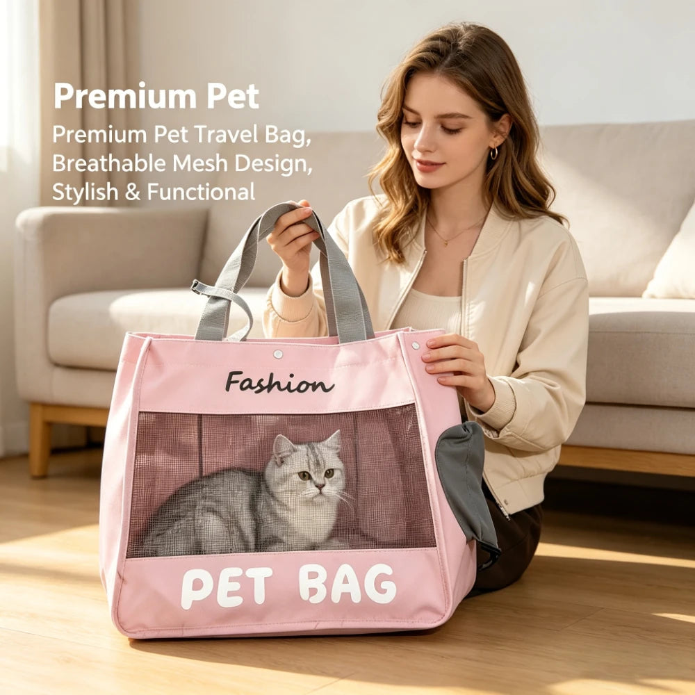 Fashion Portable Pet Tote Bag Breathable Mesh Cat Dog Shoulder Bag Outdoor Travel Handbag Small Puppy Kitten Transport Bag Pi-Mart