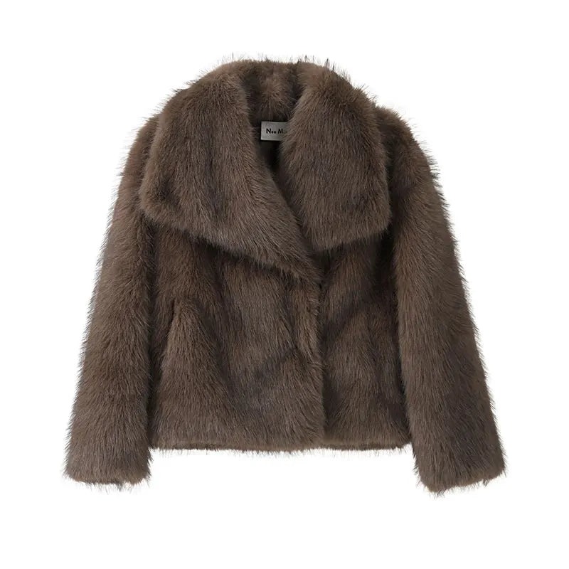 2024 Winter New Fashion Gradient Fluffy Fur Coat Women High Street Luxury Big Fur Collar Faux Fox Fur Jacket Female Overcoats LadyShow.Store