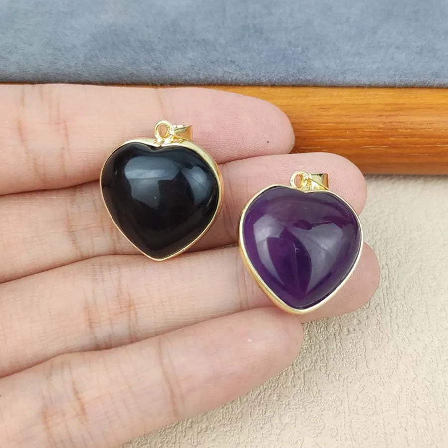 Charms Natural Healing Crystal Heart Stone Pendants For Women Necklace DIY Amethyst Rose Quartz Fluorite Aquamarine Men Jewelry Pi-Mart