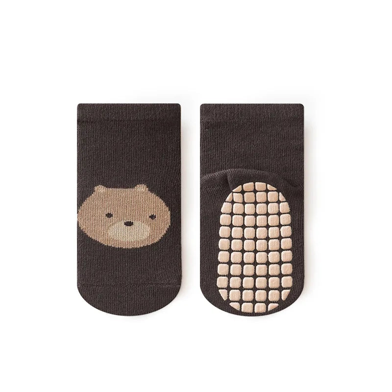 6 Pairs Kids Non-Slip Socks Cute Cartoon Fox and Bear Pattern Childrens Boys Girls Floor Socks Comfortable for Toddler Pi-Mart