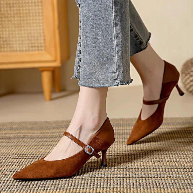 Pointed Toe Leopard Sexy Heels Women Elegant Thin High Heel Designer Pumps Dress Shoes Fashion Buckle Shallow Zapatos De Mujer LadyShow.Store