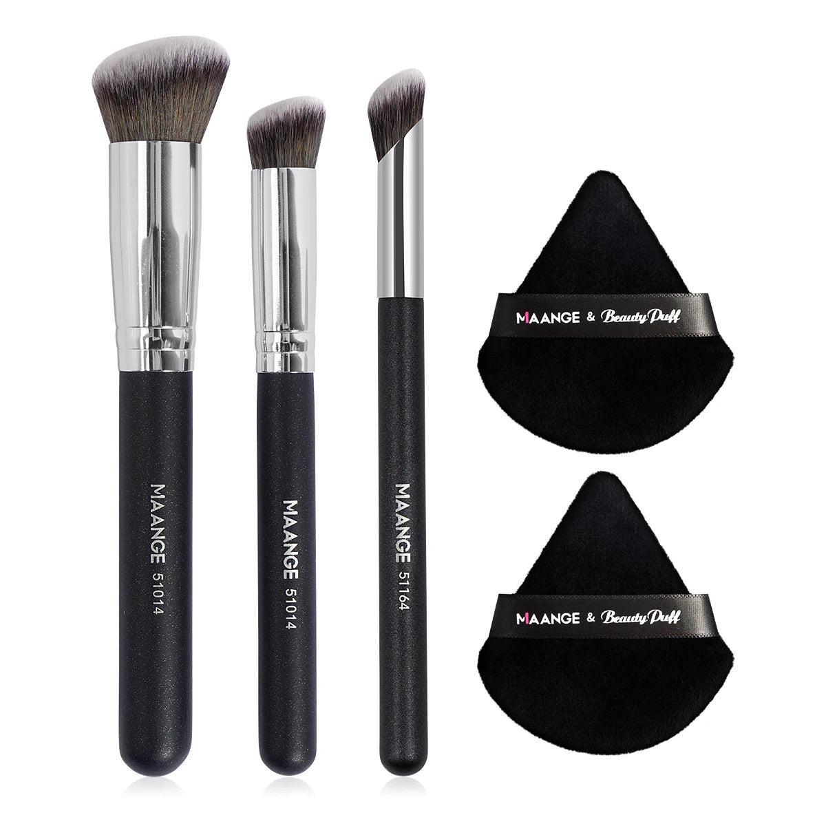 Maange 3Pcs Makeup Brushes + 2Pcs Triangle Powder Puff Set Concealer Eye Shadow Makeup Brush Blending Cosmetic Beauty Tools Pi-Mart