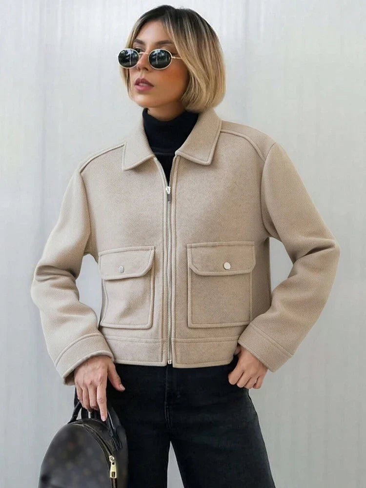 SLTNX Women's Zipper Jacket Coat New Winter Long Sleeve Pocket Outerwear Coat Short Street Elegant Women's Jacket LadyShow.Store