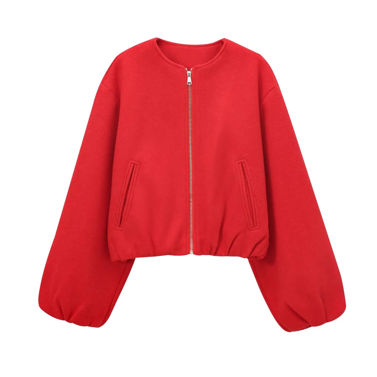 MUJER Red Zipper Bomber Jackets for Women Soft Cropped Jackets Woman 2025 Long Sleeve Woman's Sports Jacket New in Outerwears LadyShow.Store