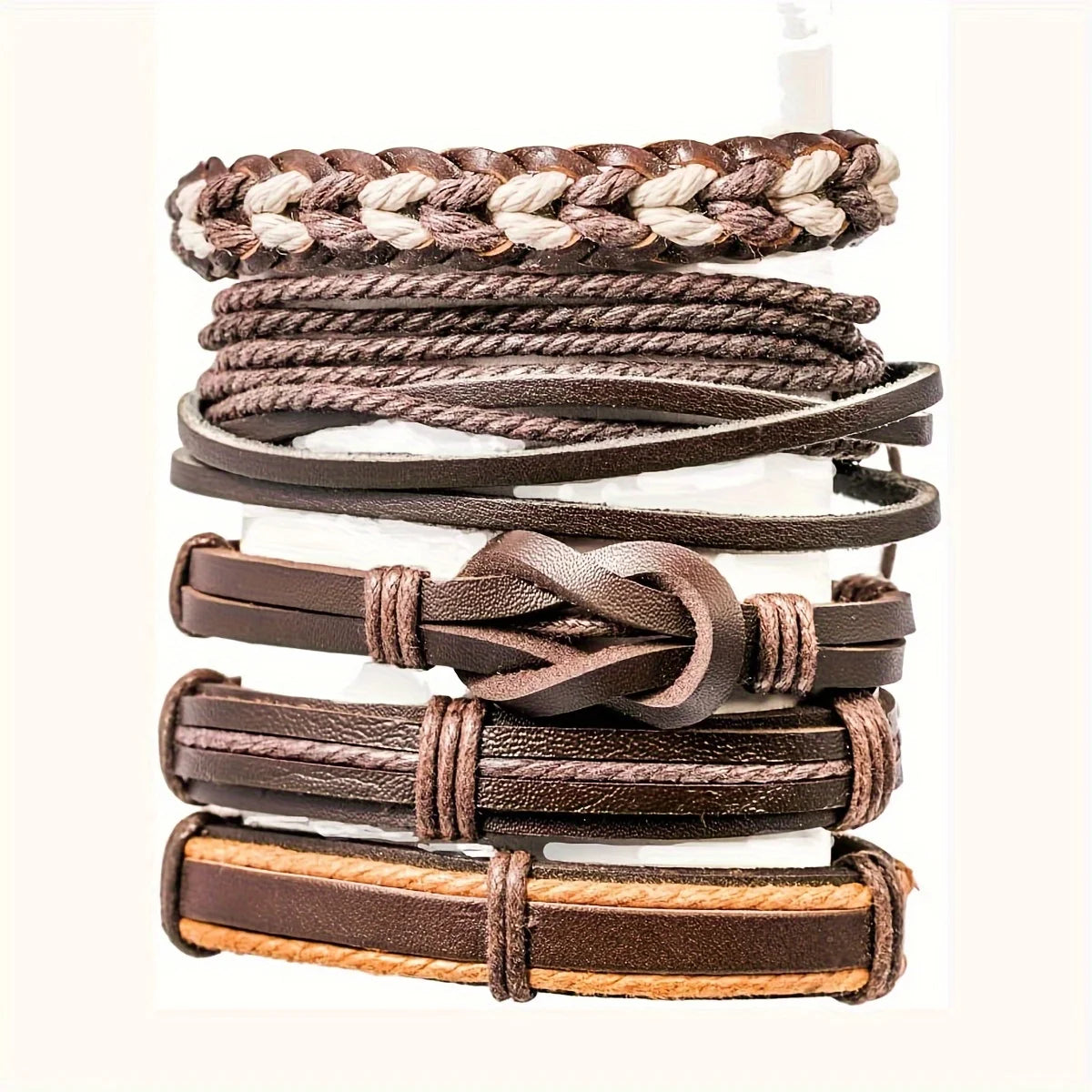 20Pcs Braided Leather Bracelets for Men Women Wrap Wood Beads Cuff Bracelet Hemp Cords Ethnic Tribal Handmade Wrap Wristband Bra Pi-Mart