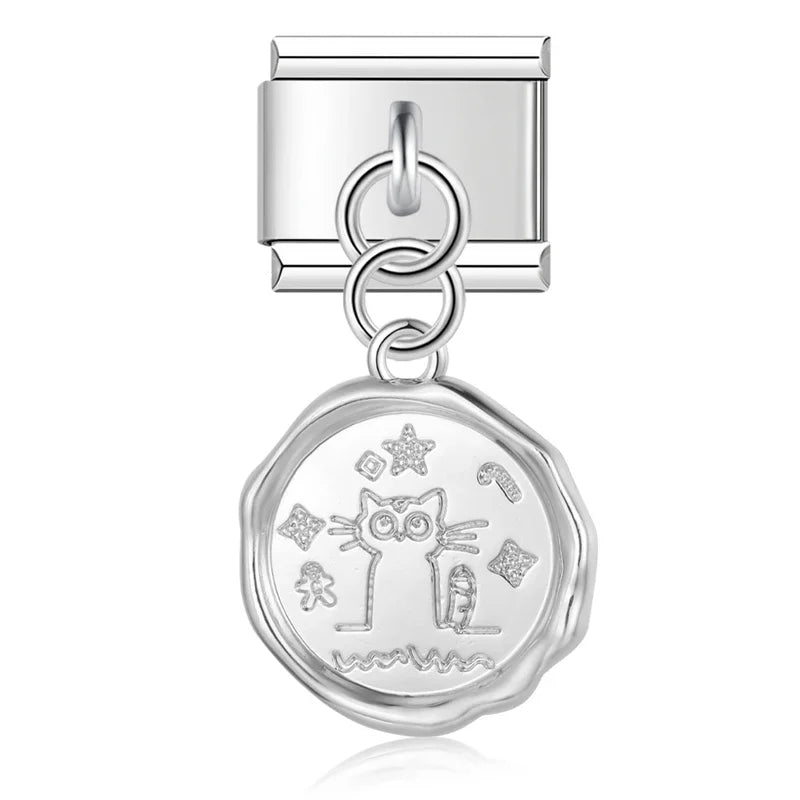 Hapiship 9mm Width Original Daisy Unicorn Angel Cup Santa Claus Italian Charm Fit Bracelet Stainless Steel Jewelry Making DJ050 Pi-Mart