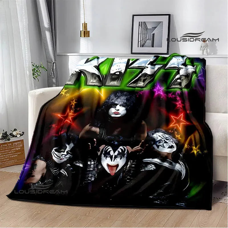 Kiss Band Printed Blanket picnic blanket Warm Blanket Flannel Home Travel Blanket throw blanket bed linings Birthday Gift Pi-Mart