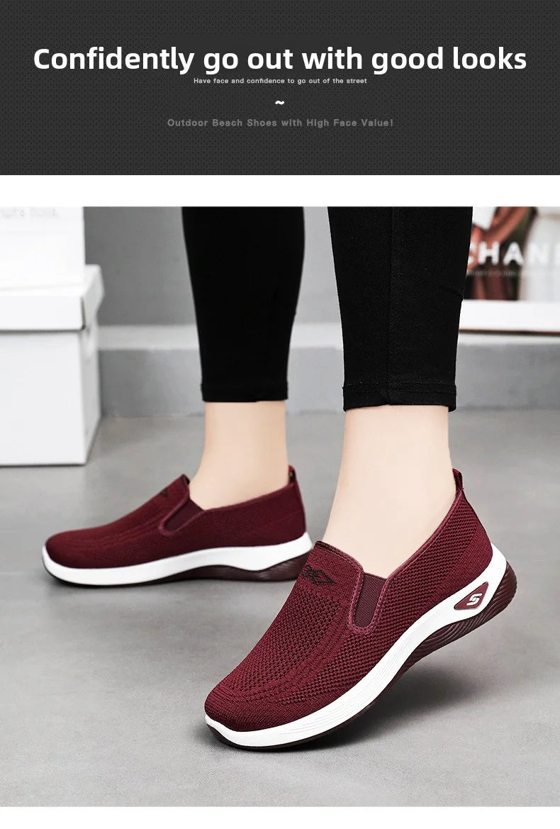 Women's Shoes Spring and Autumn New Mesh Breathable Casual Shoes Outdoor Lightweight Non-slip Wedge Heel Thick-soled Sneakers Pi-Mart