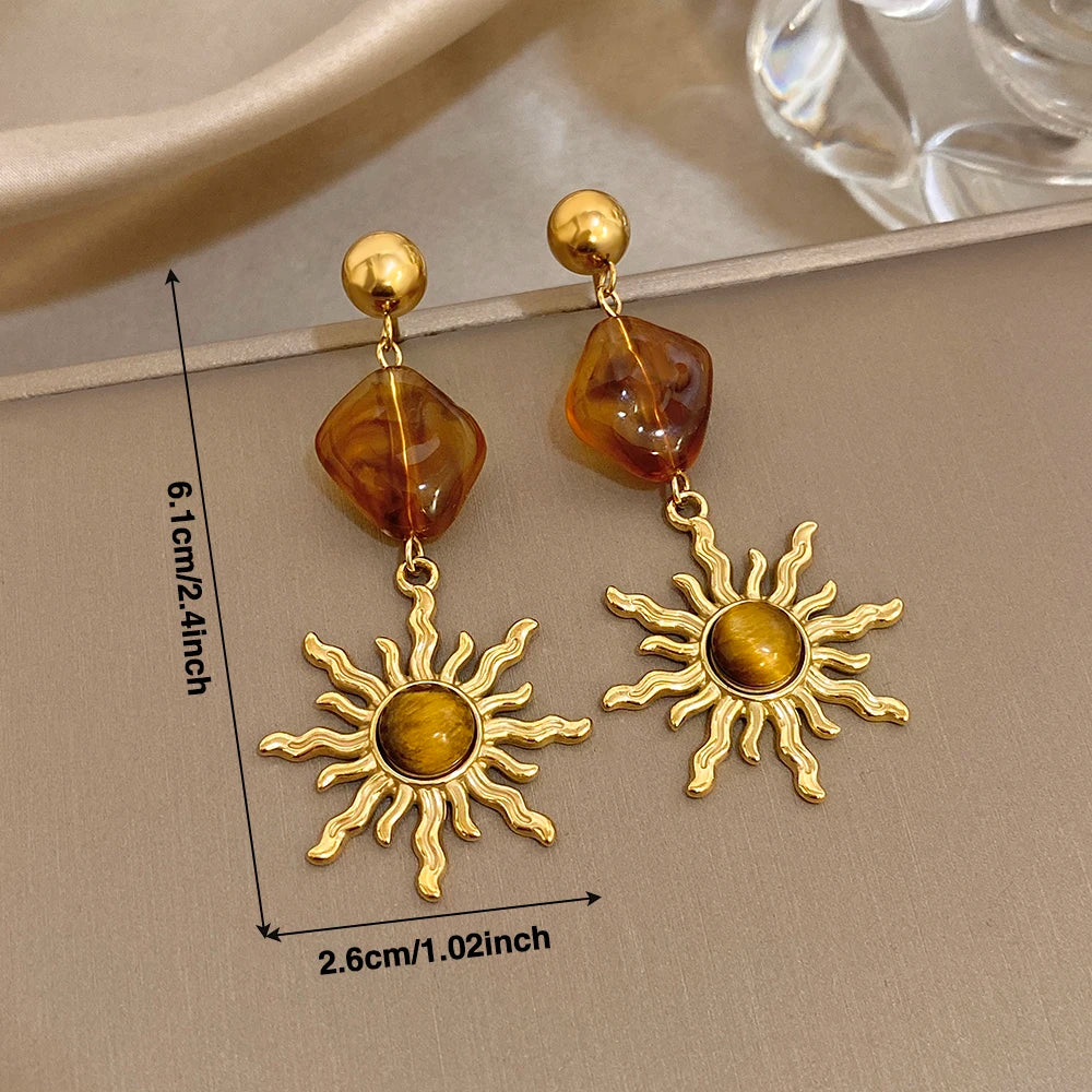 Greatera Caramel Amber Patterned Irregular Heart Earrings For Women Charm Stainless Steel Waterproof Popular Ear Accessories New Pi-Mart