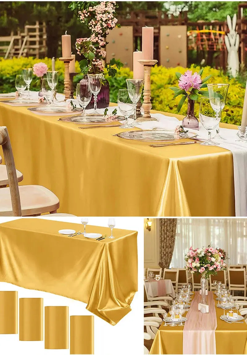 Rectangle Wedding Satin LargeTablecloth Bright Smooth Silk Table Cover Christmas Anniversary Dining Party high-end Table Decor Pi-Mart