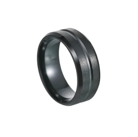 8mm Stainless Steel Men Rings Wholesale Black Groove Matte Wedding Engagement Party Gift Anniversary Rings For Women Jewelry Pi-Mart
