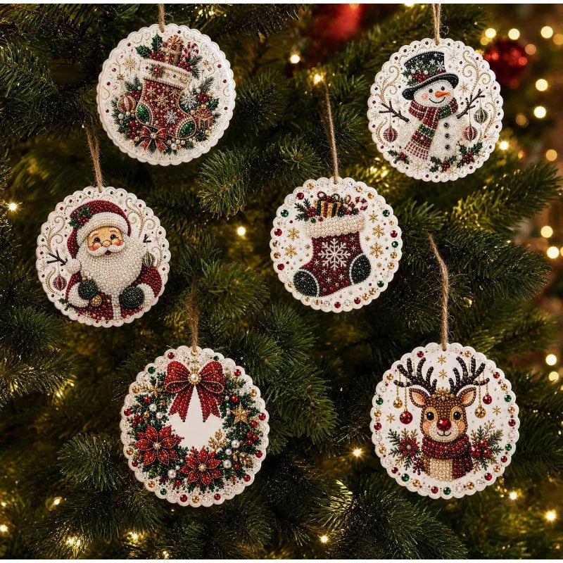 Christmas Diamond Painting Kit DIy Christmas Wooden Ornaments Xmas Snowman Reindeer Hanging Decor Relaxing Project Holiday Gifts Pi-Mart