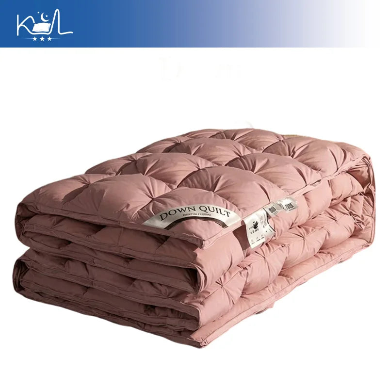 3D Luxury Quilted 100% Premium Goose Down Comforter King Queen Full Size Winter Thick Solid Color Duvet Pi-Mart