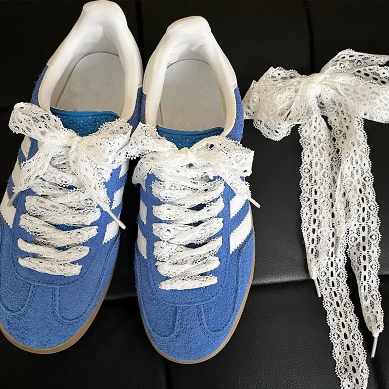 1/4Pairs Fancy Lace 3CM Wide Flat Shoelaces Sneakers Women Casual Shoes Black White Fashion Shoe Strings Replacement Accessories Pi-Mart