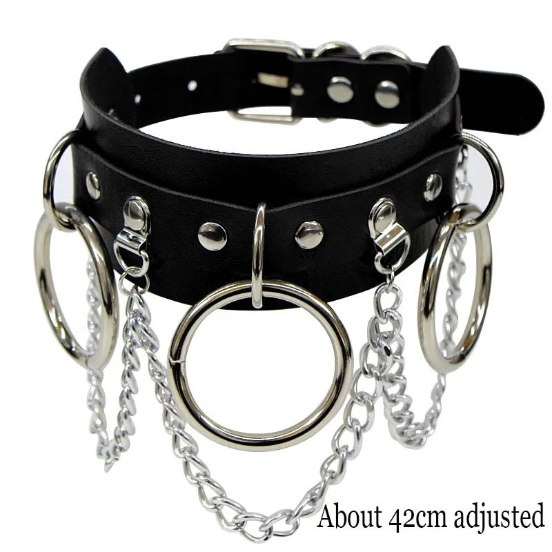 Black PU Leather Punk Choker Collar Necklace with Rivets Gothic Femme Jewelry for Party Club Sexy Goth Pendientes Pi-Mart