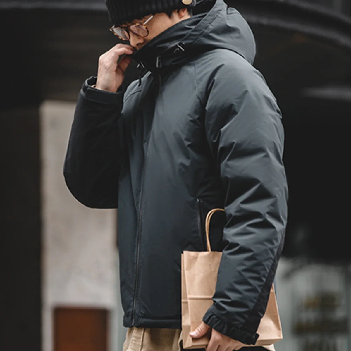 Maden Casual 90% White Duck Down Hooded Jacket Outdoor Windproof Warm Puffer Jacket Thickened Winter Coat for Men's Winter LadyShow.Store