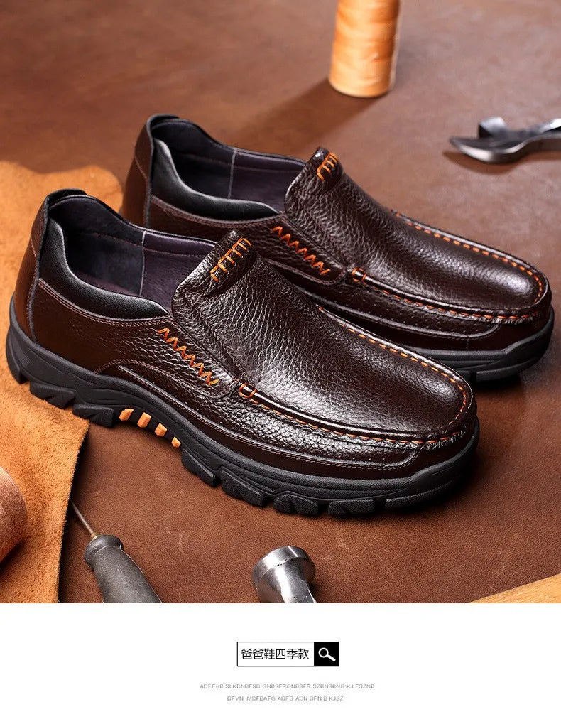 Autumn Genuine Leather Men's Casual Business Leather Shoes Lightweight Breathable Anti Slip Casual Leather Shoes Men Shoes Pi-Mart