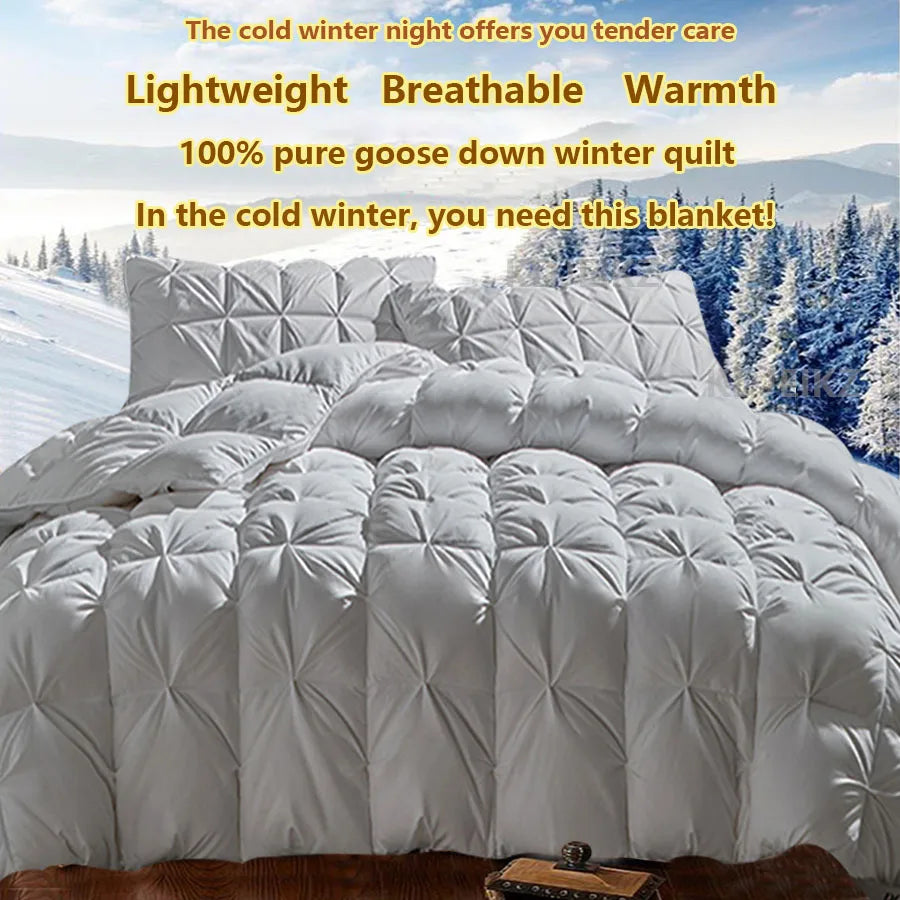 Luxury 100% White Goose down Comforter Winter Warm Duvet Extra Large Double Single Lightweight 3D Bread Design Pleated Edge Pi-Mart