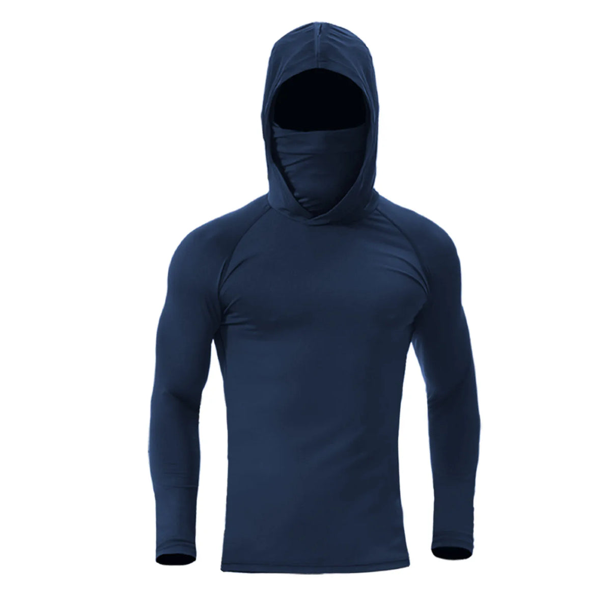 Men's Athletic Hoodie Long Sleeve Fishing Shirts, Upf 50+ Uv Sun Protection, Fitted High Stretch, Built-In Face Mask Pi-Mart