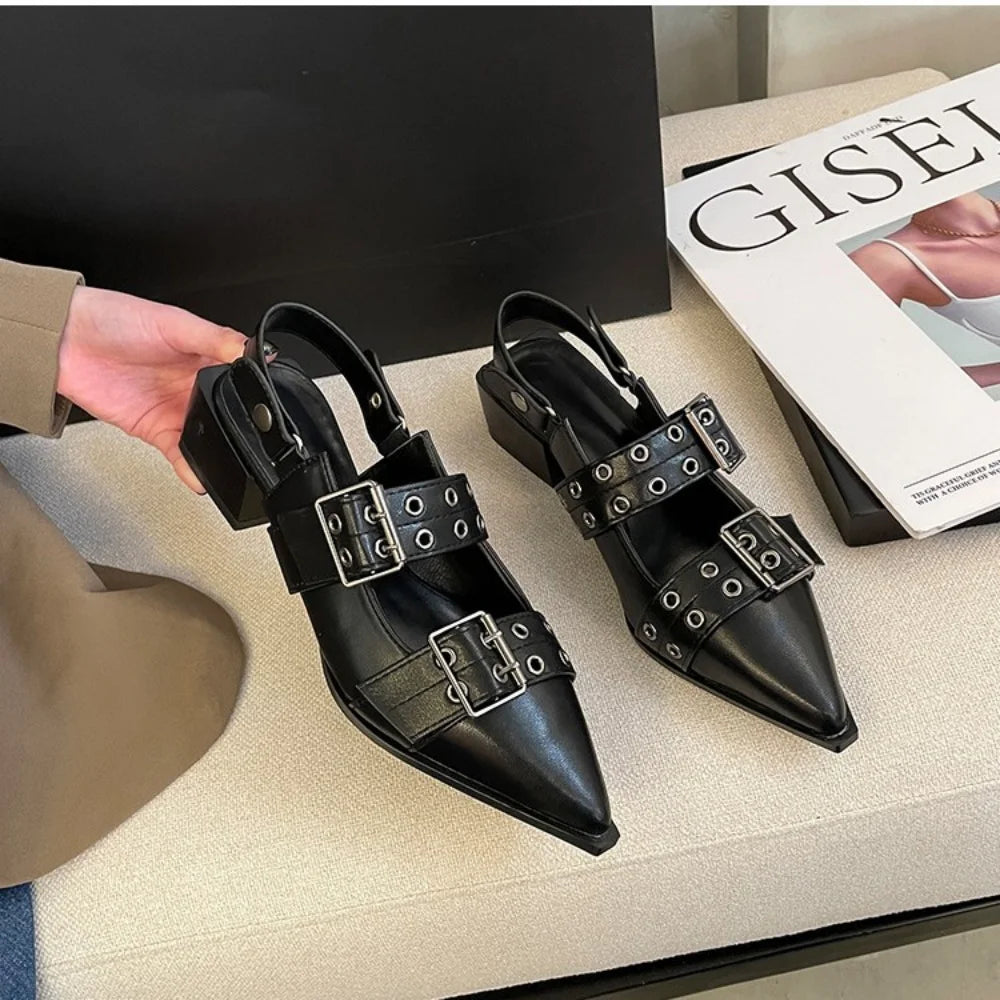 New Women Sandals Shoes Pointed Toe 2025 Spring Fashion Shallow Footwear Slingbacks Ladies Sandals Flats Shoes Big size Pi-Mart