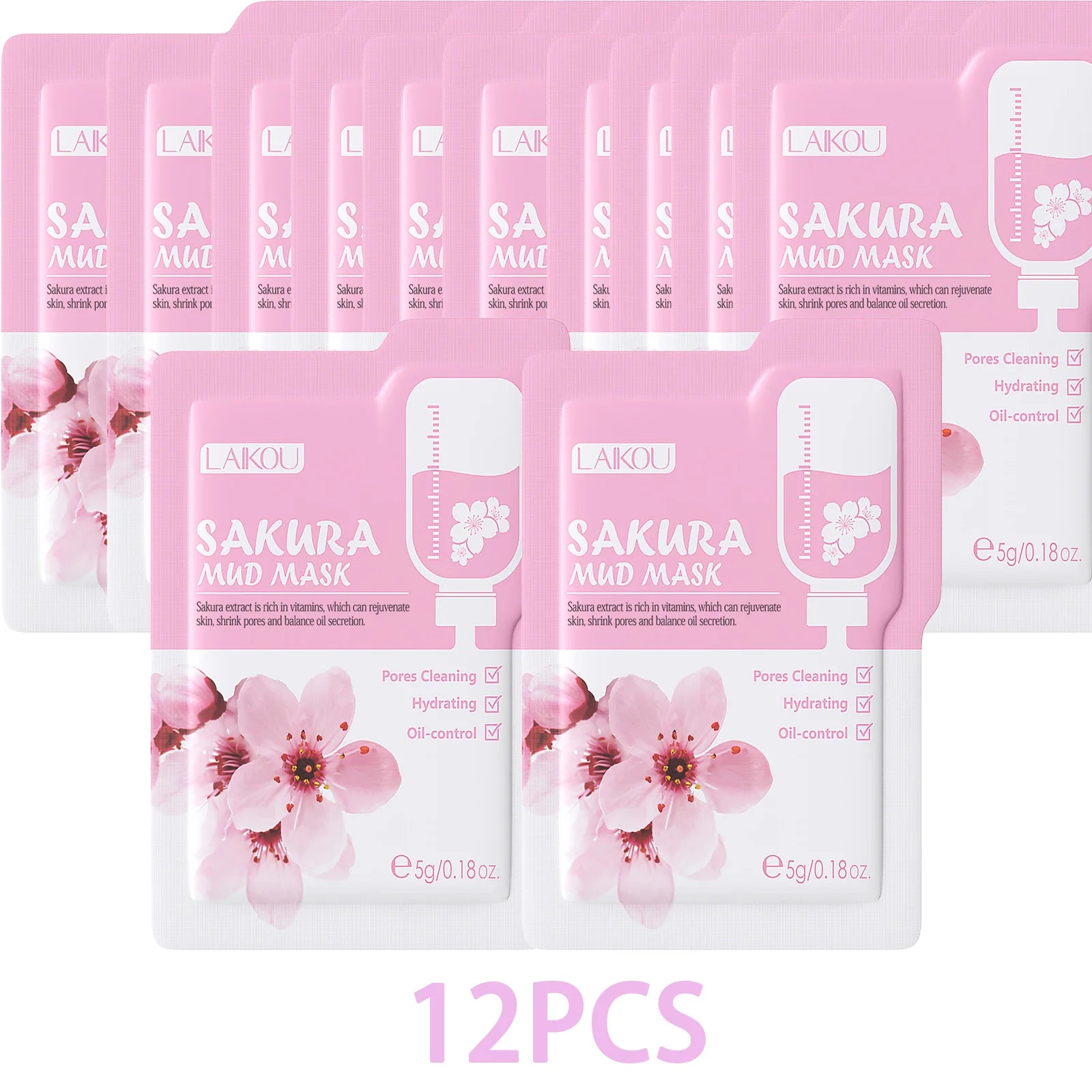 LAIKOU Japan Sakura Clay Mud Mask Hydrating Gentle Cleansing Refreshing Oil Balancing Daily Facial Skin Care Mask 5g Pi-Mart