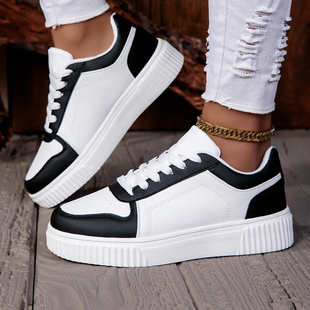 ZERJER Unisex Sneakers, New Arrival Large Size Classic Retro Men's Sports Skate Shoes, White Thick-Soled Tennis Shoes, Solid Col Pi-Mart
