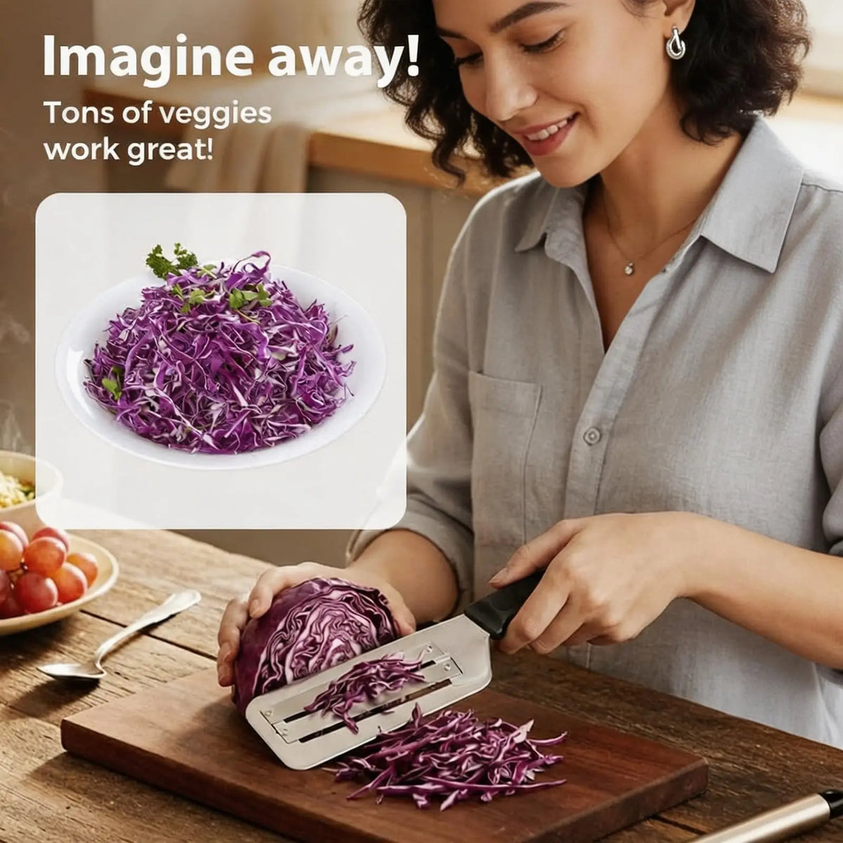 Stainless Steel Cabbage Shredder Slicer with Dual Blades, Handheld Vegetable Shredding Tool for  Salad Making Kitchen Pi-Mart