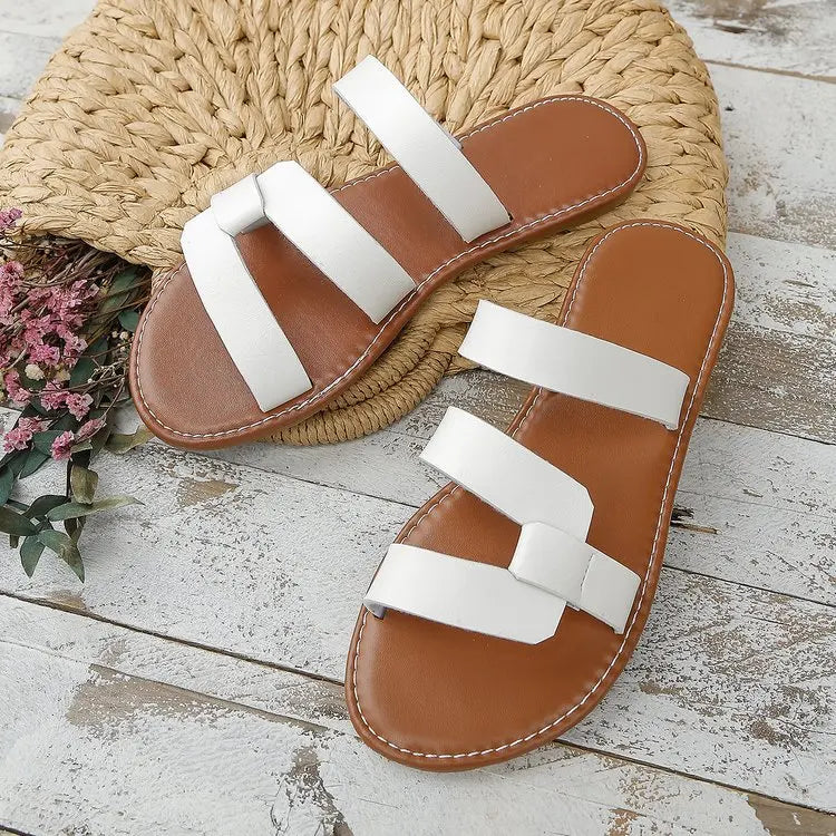 Women's Solid Color Slides, Lightweight Flat Slip On Walking Slides, Comfort Beach Slides Pi-Mart
