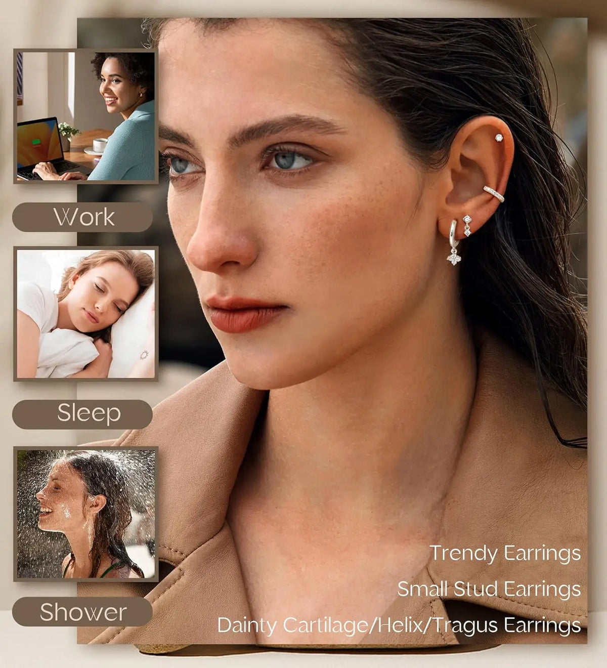 Bobisty 1pc Earrings for Sensitive Ears Surgical Stainless Steel Earrings for Women Dainty Flat Back Earring Stud Hoop Cartilage Pi-Mart