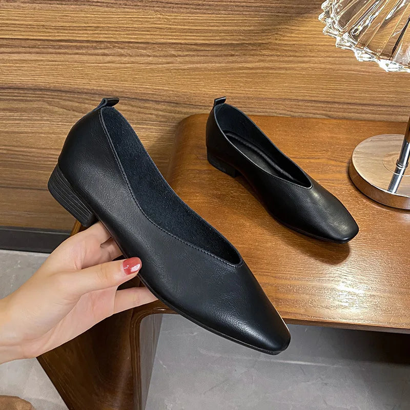 Woman Elegant Summer French Square Toe Green Mary Janes Cute Casual Flats Female Retro Shoes Low Heeled Soft Soled Flat Shoes LadyShow.Store