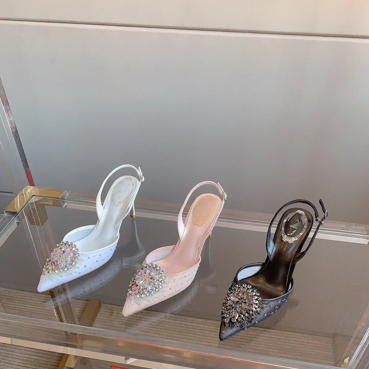 White Wedding Shoes, Rhinestone Pointed Crystal Toe Sandals, New High-heeled Shoes, Sexy Single Shoes Pi-Mart