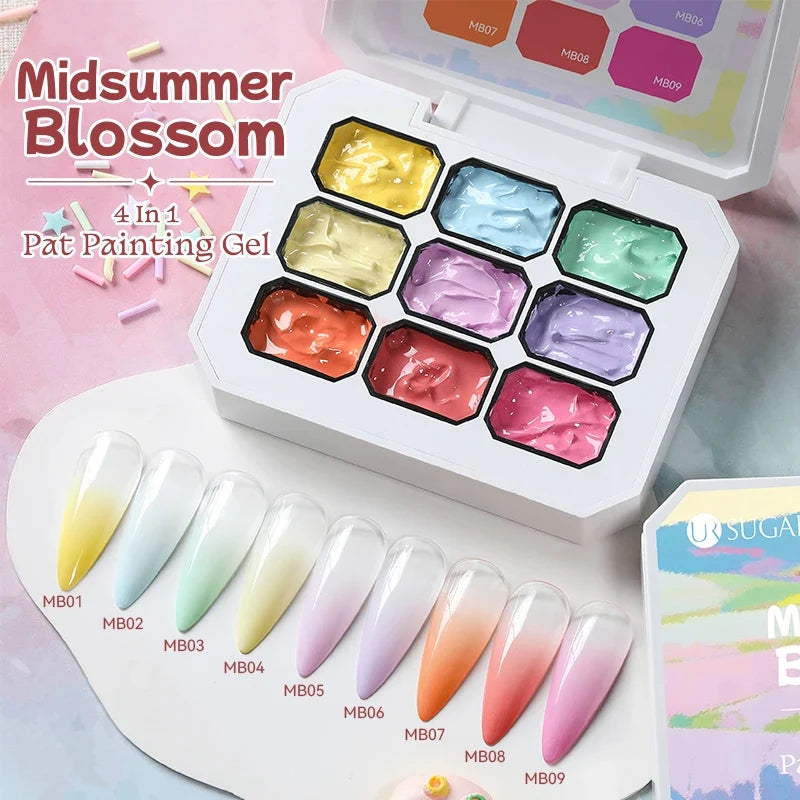UR SUGAR 9 Colors Gradient Painting Gel Nail Art Gradient Color DIY Design Gel 4 In 1 Used For Gradient Nail Stamping Pattern Tri Light Beauty