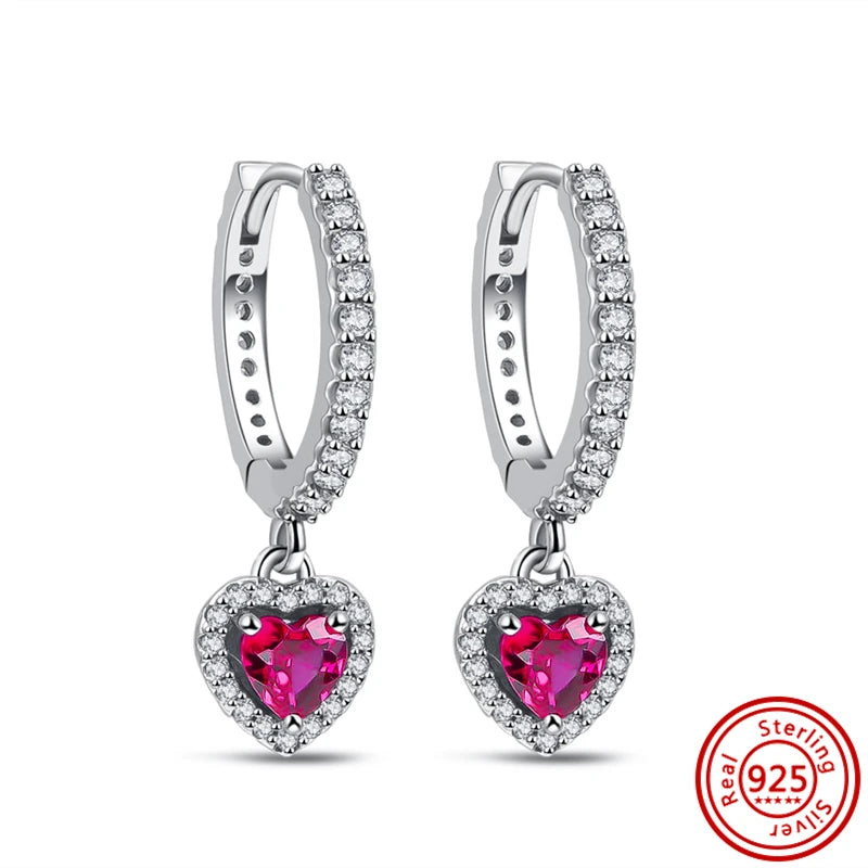 Hot Sale 925 Sterling Silver Heart Earrings Fit Original Charms Hoop Earrings For Women Girls Stud Earring Fine Jewelry Gifts Pi-Mart
