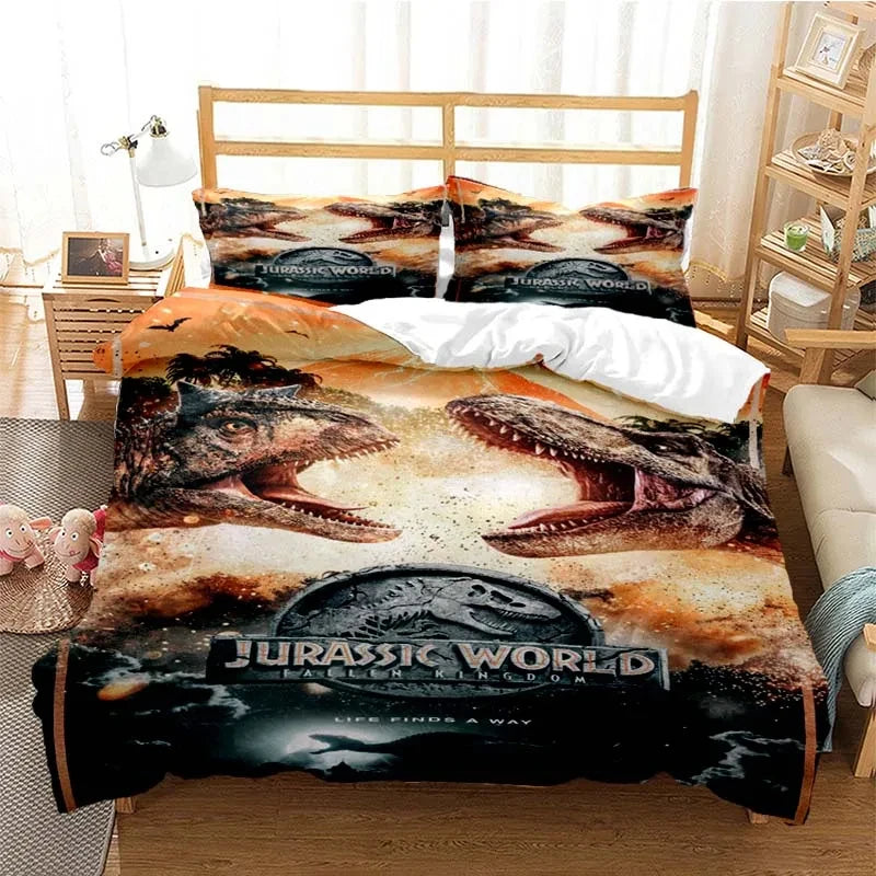 Jurassic Park Bedding Set Cartoon Kids Duvet Cover Set Pillowcase Queen King Double Bed Home Dropshipping King Size Bedding Set Pi-Mart