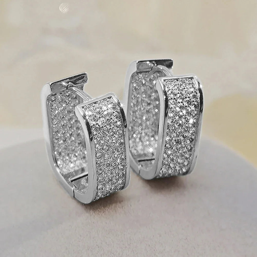 Classic Luxury CZ Korean Fashion Women's Earrings Metal Silver Gold Simple Exquisite Girls Popular Jewelry Accessories Selection Pi-Mart