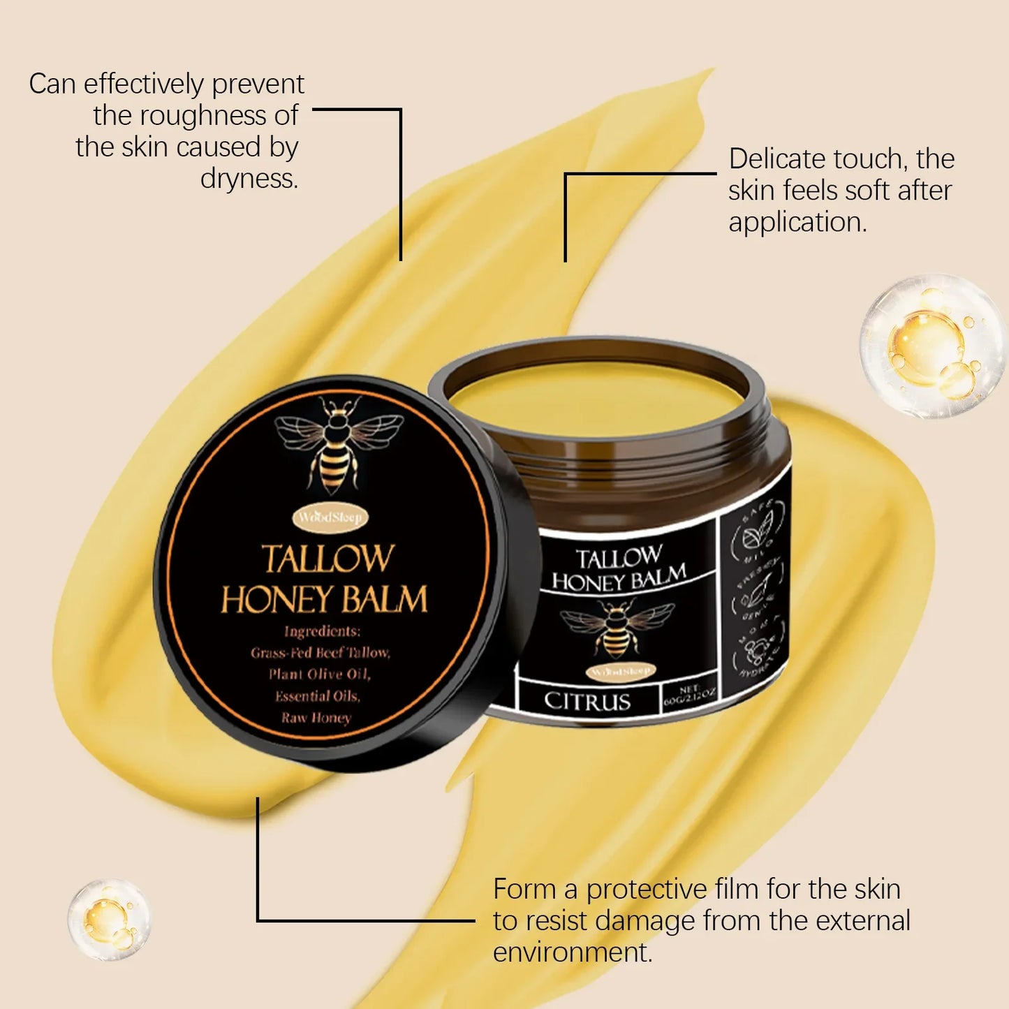 Tallow Honey Facial Balm Reduce Redness Repair Soothing Nourishing Moisturizer Improve Dryness Rough Oil Control Beauty Products Tri Light Beauty